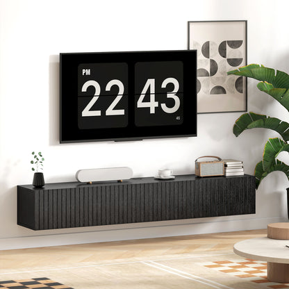 HOMCOM 140cm Floating TV Stand, Wall Mount TV Unit with Cable Management Hole, Fits up to 72" TV, Black