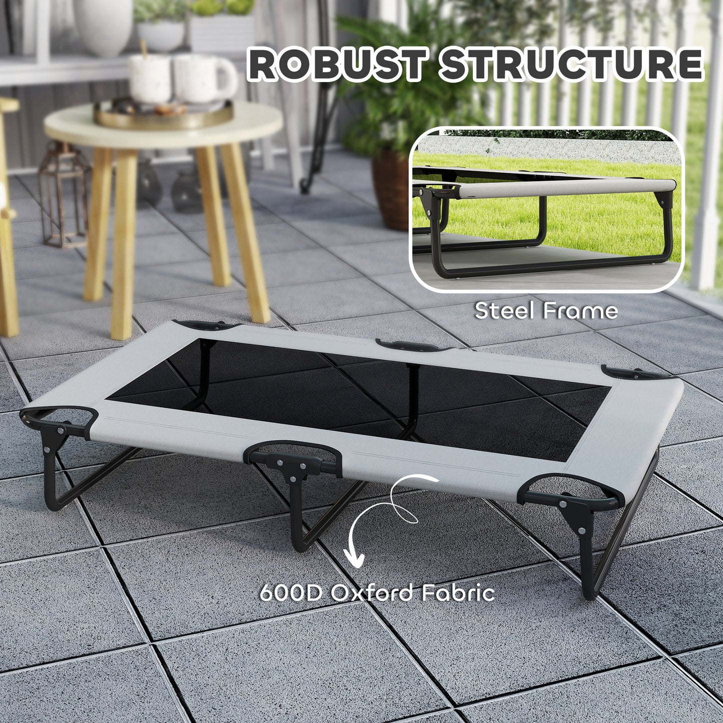 PawHut Portable Raised Dog Bed, Elevated Pet Cot with Breathable Mesh for Indoor Outdoor, for Large Dogs, Light Grey-Pet Cots-ChewyGames-ChewyGames