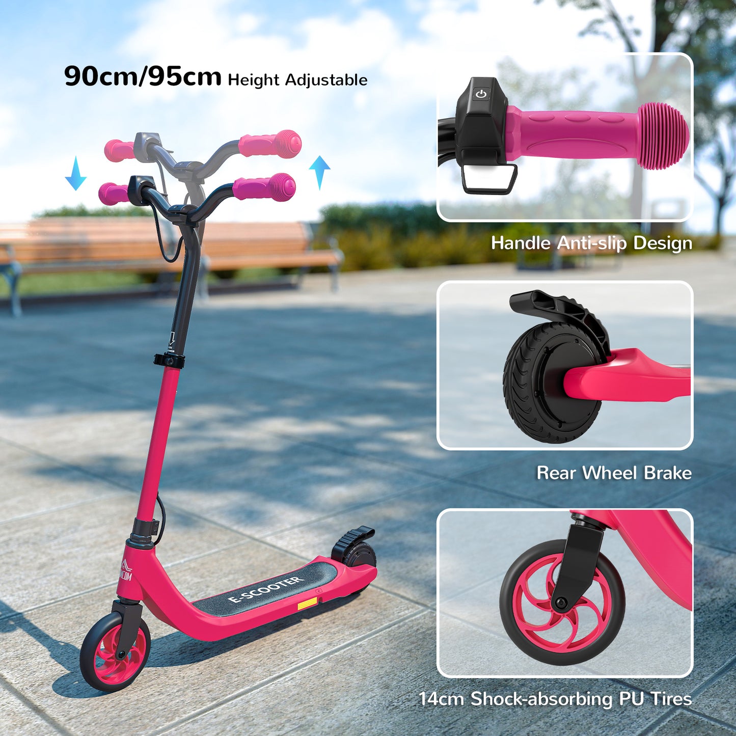 HOMCOM Electric Scooter for Kids 6+, Foldable E Scooter, Up to 8 KM/H, Maximum Range 6 KM, Adjustable Height, Pink