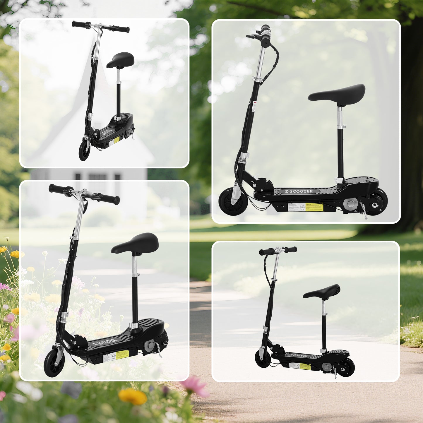 HOMCOM Powered Electric Scooter Ride-On, with Brakes, Adjustable Seat, Adjustable Handlebars, Black