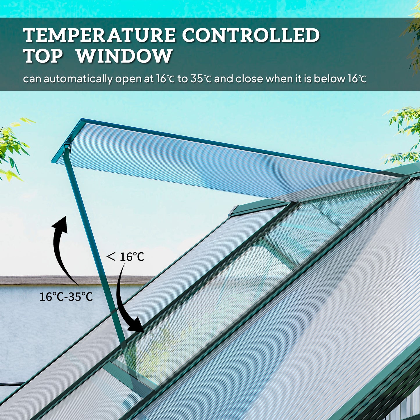 Outsunny 6x6 FT Polycarbonate Greenhouse with Base and Raised Bed, Walk-in Greenhouse with Aluminium Frame, Temperature Controlled Window, Foundation for Plants, Flowers, Vegetable