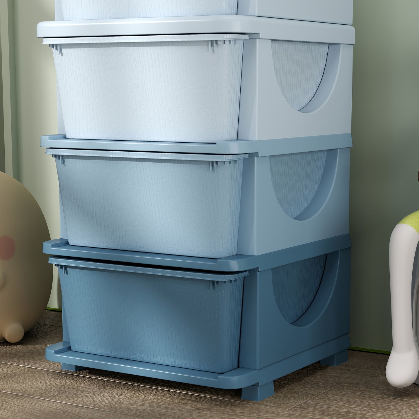 HOMCOM Four-Tier Kids Storage Boxes, with Four Drawers - Blue