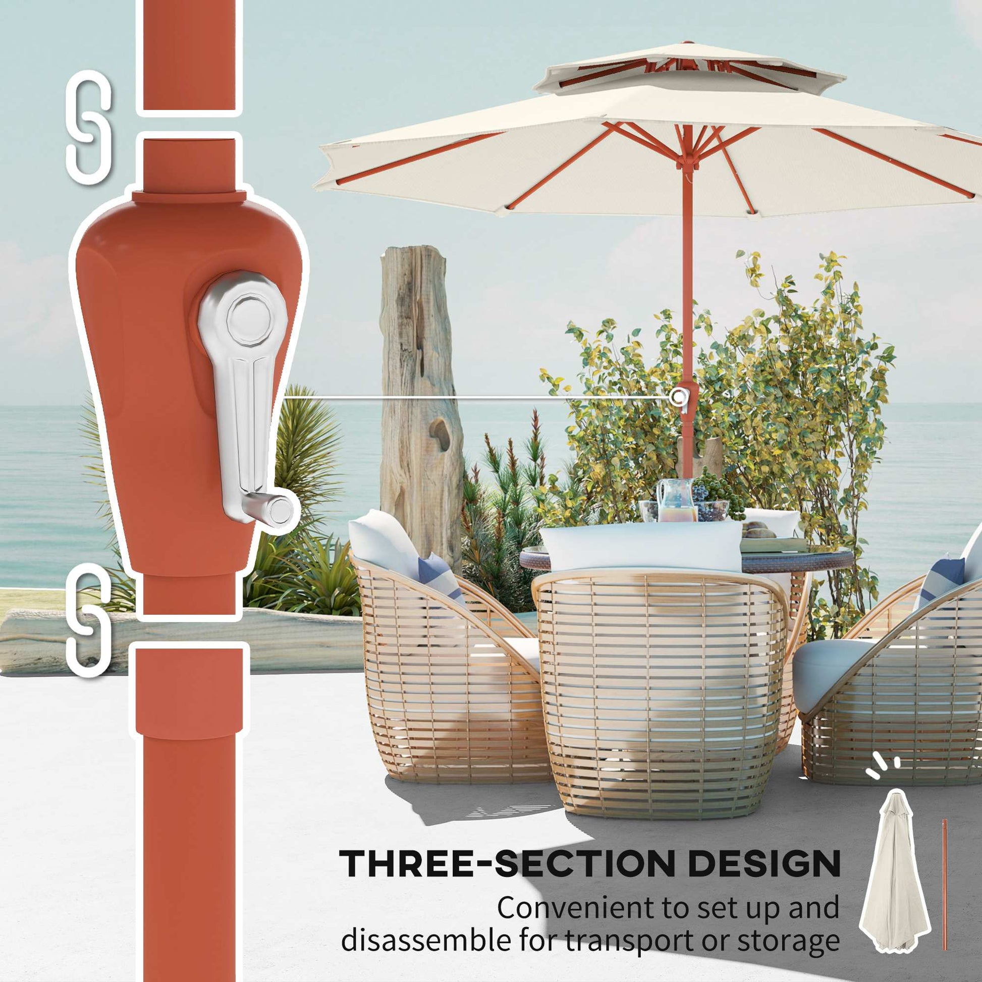 Outsunny 2.7 m Garden Parasol with Double Top Outdoor Market Table Umbrella with Crank System, Cream White--ChewyGames-ChewyGames