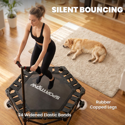 SPORTNOW 42" Foldable Mini Trampoline, One-Step Fold & Open, Rebounder Trampoline with 3-Level Adjustable Handle for Adults
