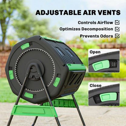 Outsunny Garden Compost Bin, 200L Dual Chamber Tumbling Composter with Adjustable Vents, BPA Free Compost Tumbler, Green