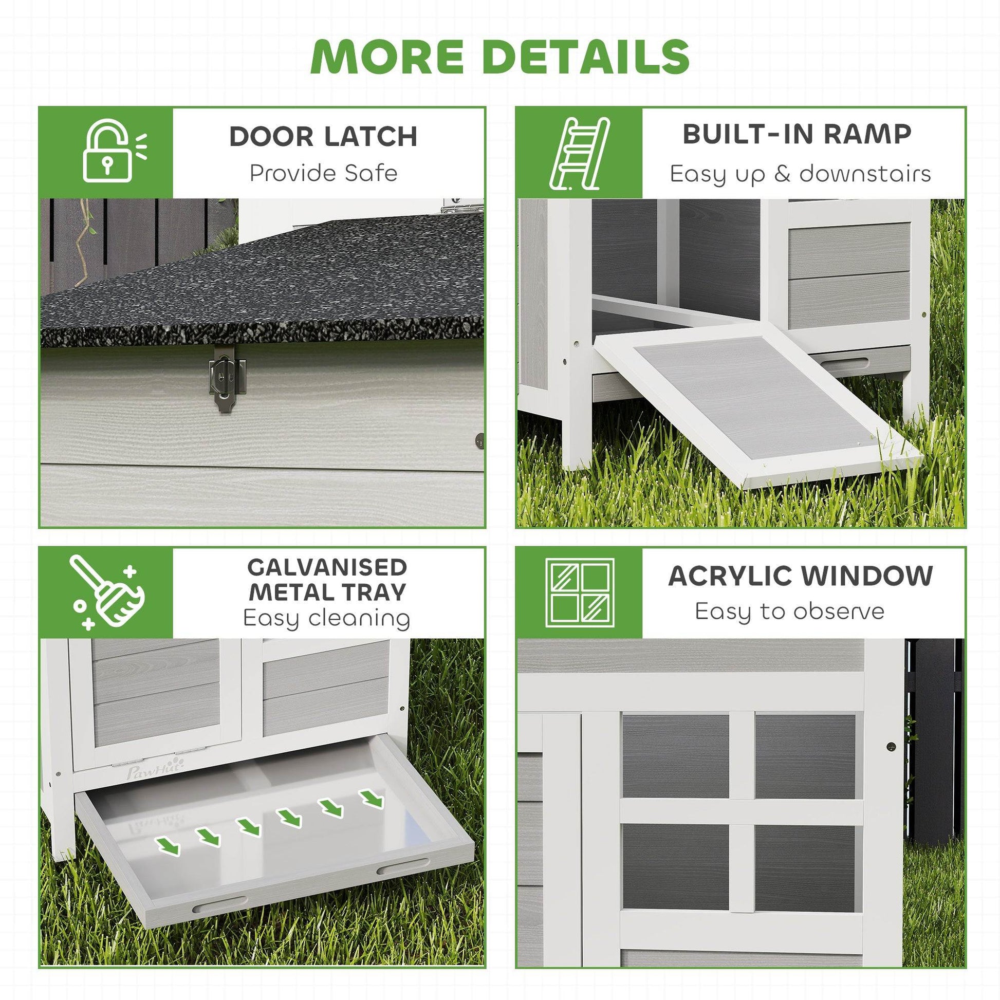 PawHut Wooden Chicken Coop with Pull-Out Tray Nesting Box for 1-2 Chickens