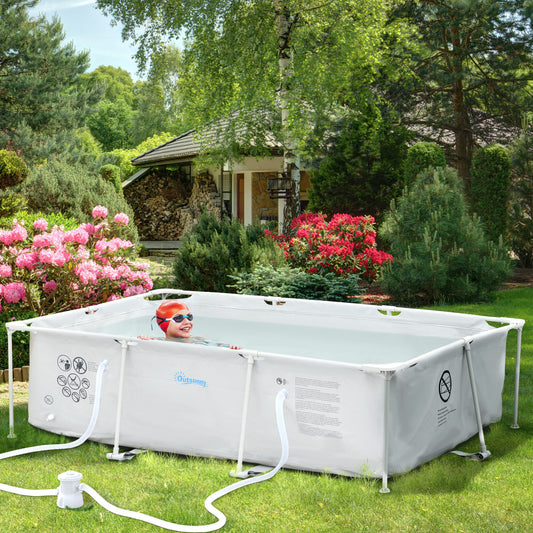 Outsunny Steel Frame Pool with Filter Pump, Filter Cartridge, Reinforced Sidewalls Rust Resistant Above Ground Swimming Pool 292 x 190 x 75cm, Grey