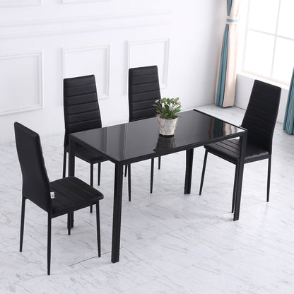 HOMCOM 120cm Dining Table, Rectangle 4 Seater Kitchen Table with Tempered Glass Top and Metal Legs for Dining Room, Living Room (Chairs Not Included), Black