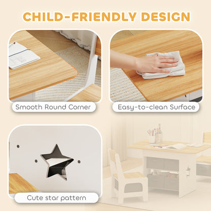 AIYAPLAY Kids Table and Chair Set, Toddler Table and 2 Chairs Set with 6 Removable Drawers, for Boys Girls Ages 3-8, Natural