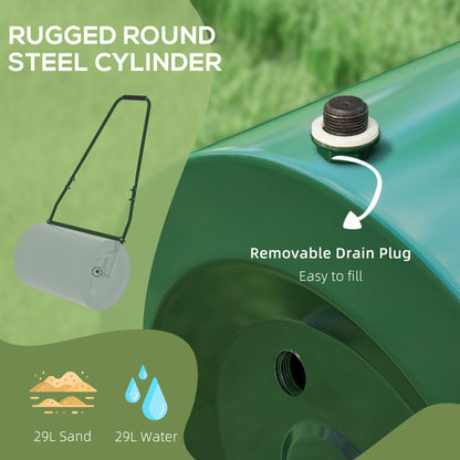 Outsunny 63 L Garden Lawn Roller with Water/Sand Filled Drum, Heavy Duty Steel Lawn Push Rolling Tool for Grass Seeding, Soil Levelling, Dark Green