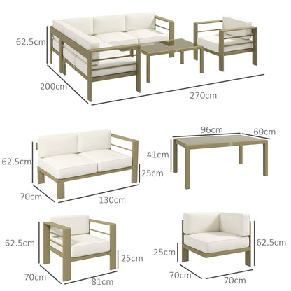 Outsunny 5-Piece Garden Corner Sofa Set with Cushions, 6 Seater Aluminium Garden Furniture Set with Glass Top Coffee Table, Patio Sectional Conservatory Furniture for Patio & Terrace, Gold Tone
