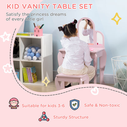 HOMCOM Kids Dressing Table Set, with Mirror and Drawer - Pink--ChewyGames-ChewyGames