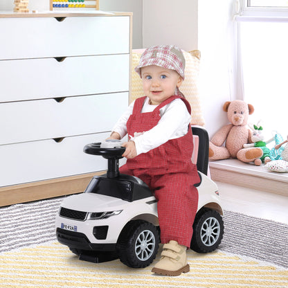 HOMCOM 3-in-1 Ride On Car Foot To Floor Slider Toddler w/ Horn Steering Wheel NO POWER Manual Under Seat Storage Secure Design for 1-3 Year Old White