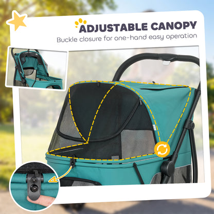 PawHut Dog Stroller, 3 Wheels Pet Stroller with Dual Entry, Easy One-Click Quick Fold, Mesh Windows, Washable Cushion