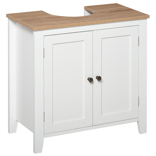 kleankin Under Sink Cabinet, Bathroom Sink Cabinet with 2 Doors, Pedestal Under Sink Design, Freestanding Bathroom Cupboard with Adjustable Shelf, White