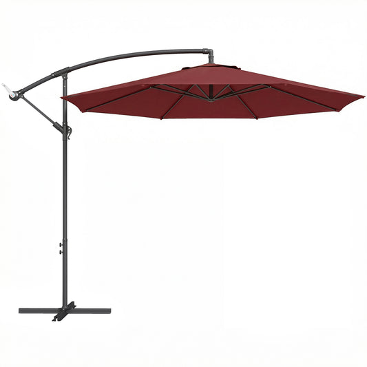 Outsunny 3 m Overhanging Cantilever Parasol, with Cross Base - Wine Red