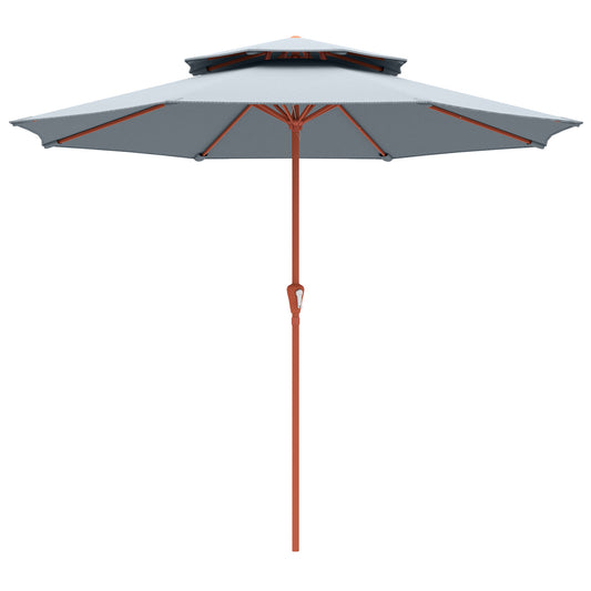 Outsunny 2.7 m Garden Parasol with Double Top Outdoor Market Table Umbrella with Crank System, Light Grey