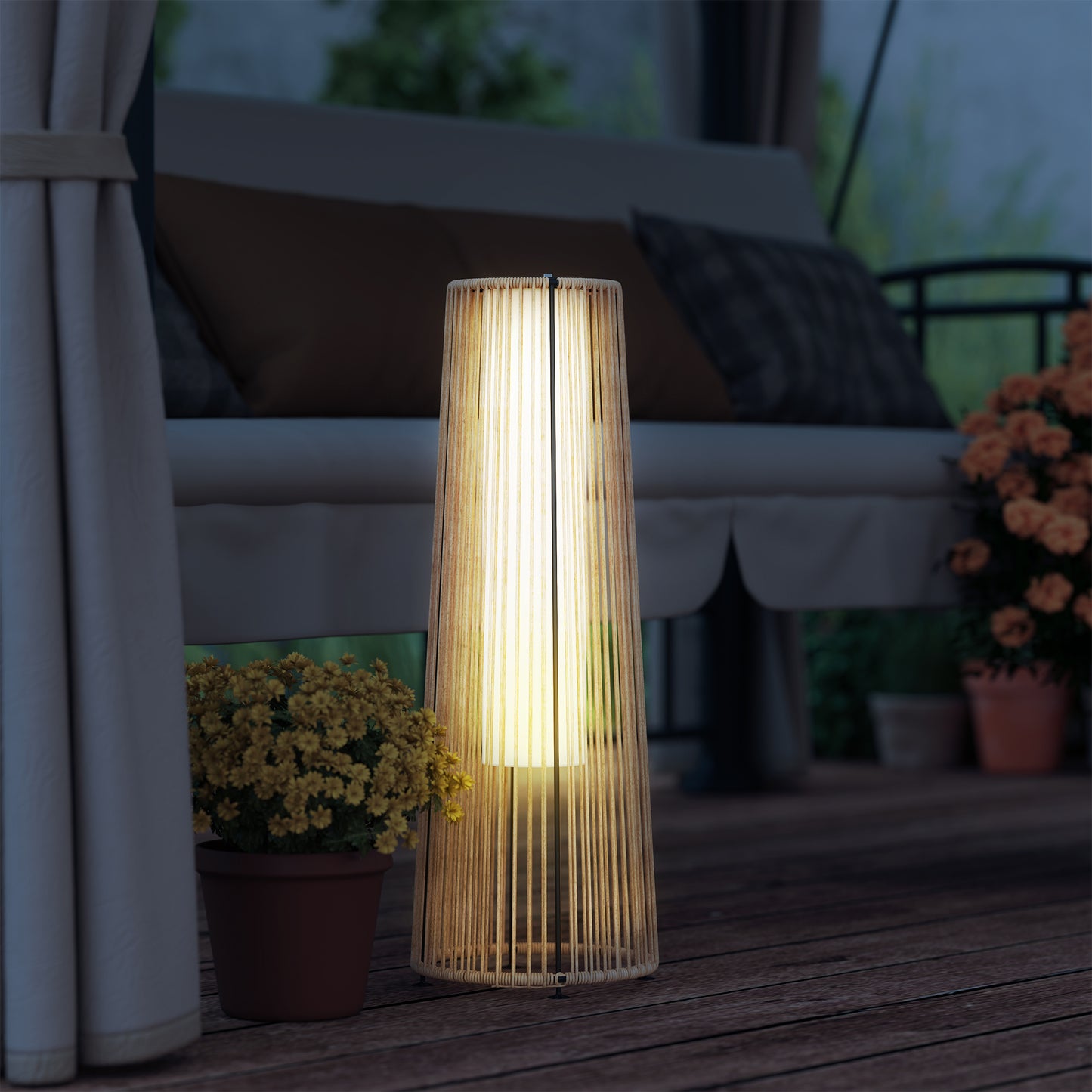 Outsunny Patio Garden Solar Powered Lights Woven Resin Wicker Lantern Auto On/Off
