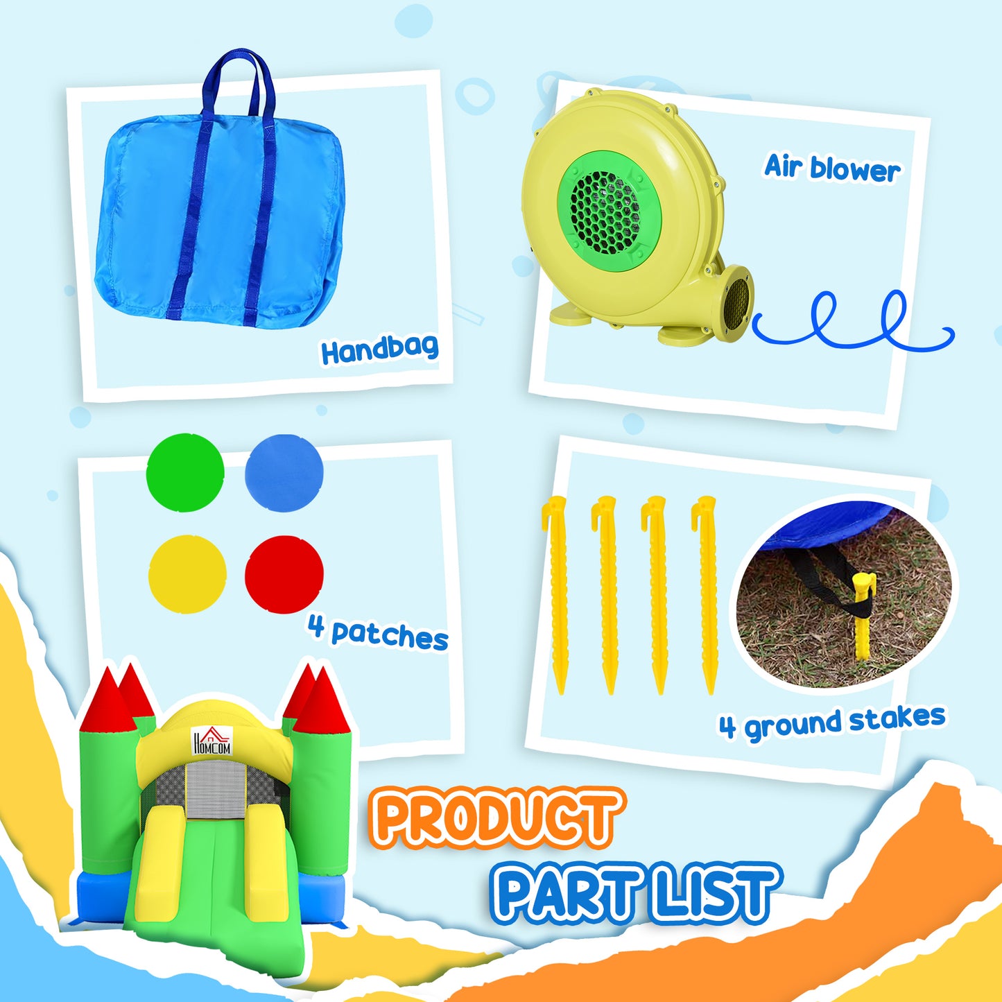 HOMCOM Nylon Inflatable Bouncy Castle, Fire and Water Resistant, Puncture-proof, Multi-Colour