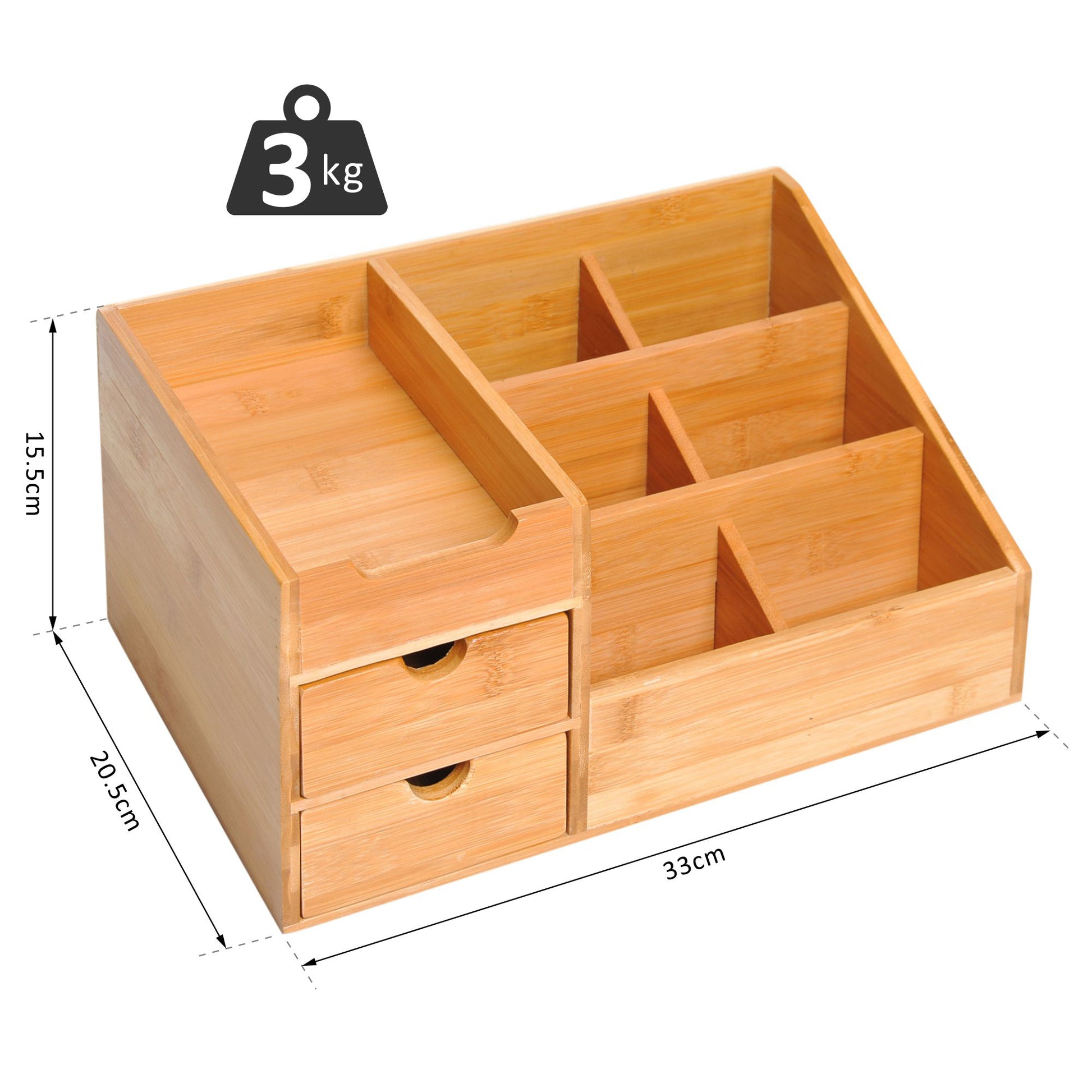 HOMCOM Desk Organiser Holder, Bamboo Multi-Function Storage Caddy with 7 Storage Compartments and 2 Drawers for Home Office Stationary Supplies, Natural Bamboo--ChewyGames-ChewyGames
