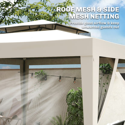 Outsunny 3 x 3 m Gazebo, Netting Party Tent, Patio Canopy Outdoor Event Shelter with Double Tier Roof, Cream White