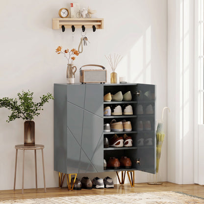 HOMCOM Narrow Shoe Storage Cabinet with Soft-Close Hinges and Adjustable Shelves for 15-20 Pairs of Shoes, Grey