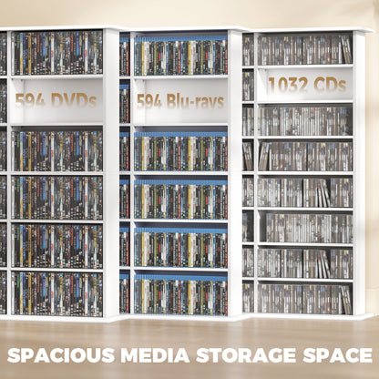 HOMCOM 1032 CD/594 DVD Storage Unit, Blu-ray Media Storage Shelf with 24 Compartments and 18 Adjustable Shelves, White