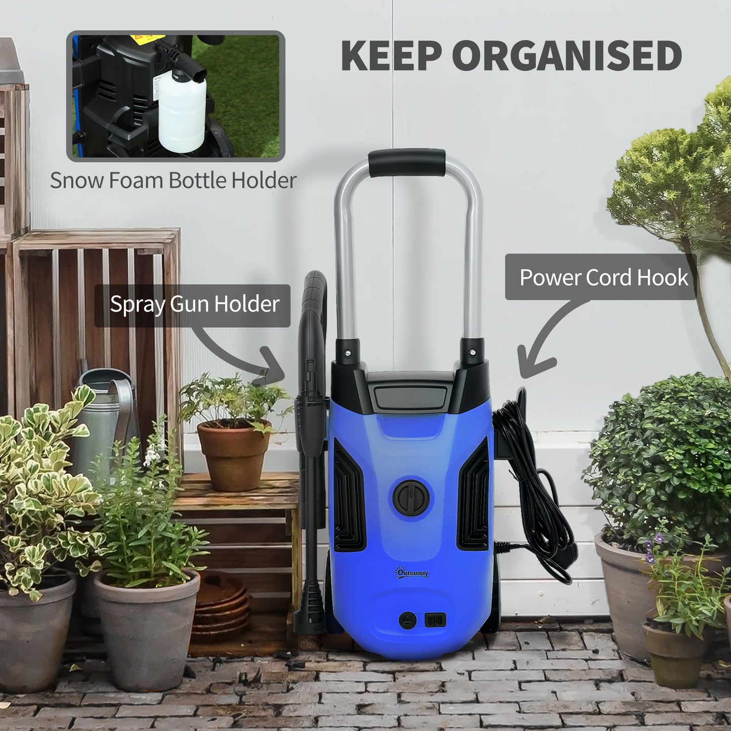 Outsunny 1800W 150-Bar Pressure Washer, with Adjustable Nozzle - Blue
