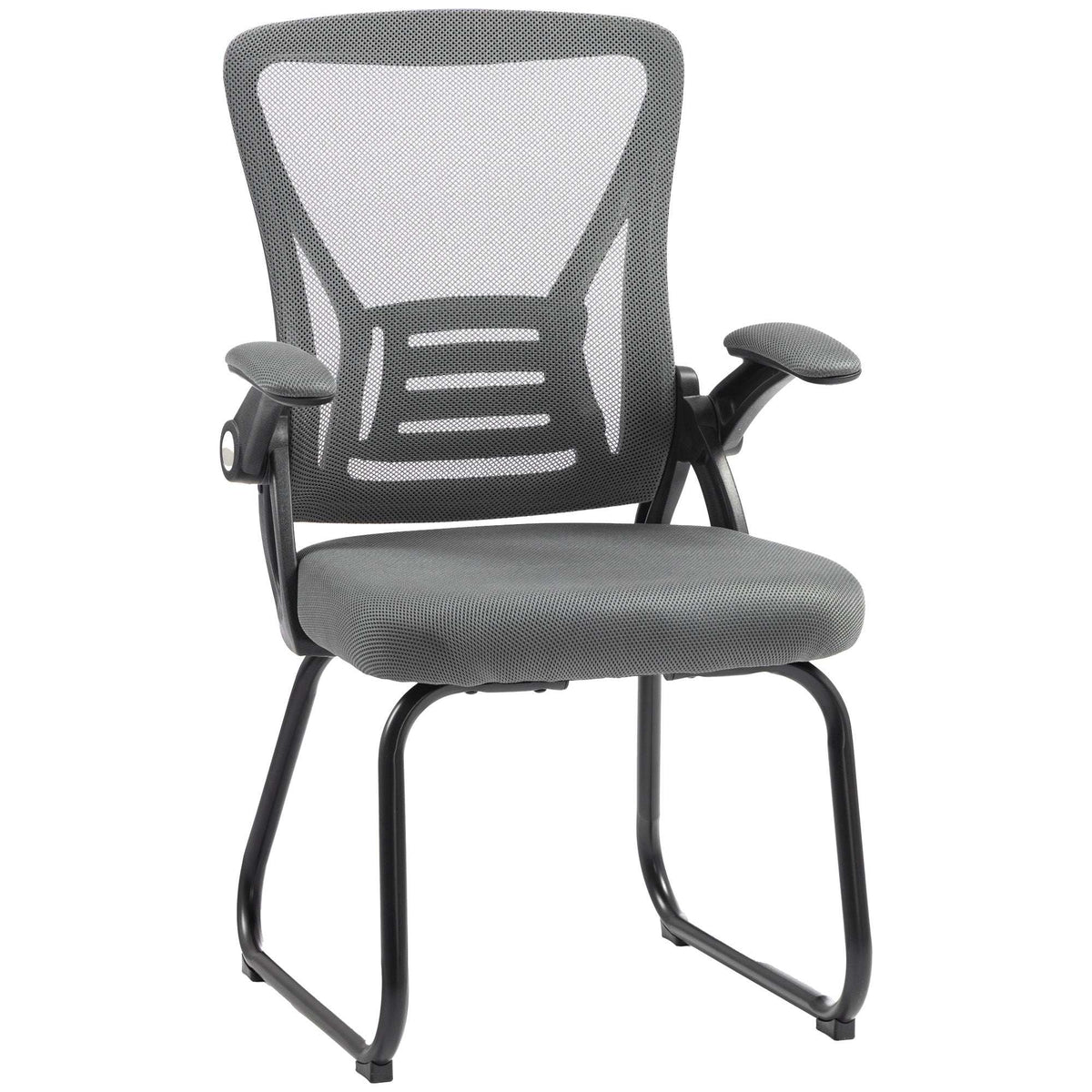 HOMCOM Office Chair, Ergonomic Desk Chair No Wheels with Mesh Backrest and Steel Legs for Home Conference Room, Dark Grey