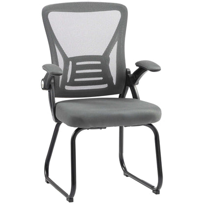 HOMCOM Office Chair, Ergonomic Desk Chair No Wheels with Mesh Backrest and Steel Legs for Home Conference Room, Dark Grey
