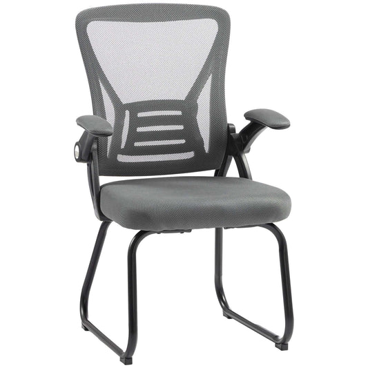 HOMCOM Office Chair, Ergonomic Desk Chair No Wheels with Mesh Backrest and Steel Legs for Home Conference Room, Dark Grey