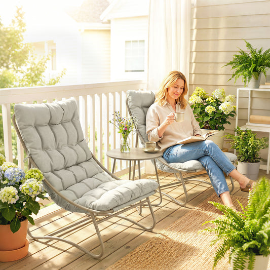 Outsunny 3 Piece Garden Bistro Set, Round Outdoor Bistro Table and Chairs Set for 2 with Texteline Seat and Cushions, Light Grey