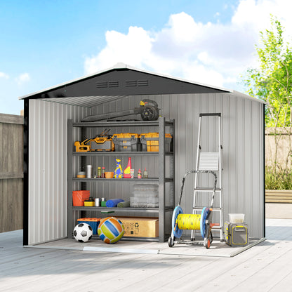 Outsunny 8 x 6ft Galvanised Steel Shed, with Double Door - Dark Grey