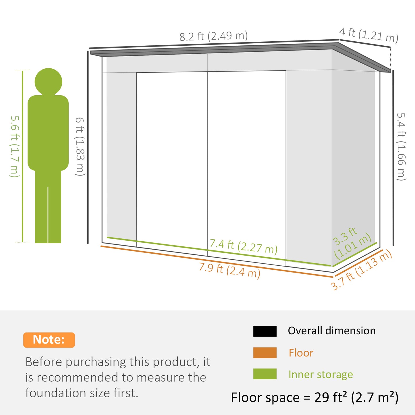 Outsunny 3.7 x 7.9ft Galvanised Steel Shed, with Latched Door and Padlock - Oak