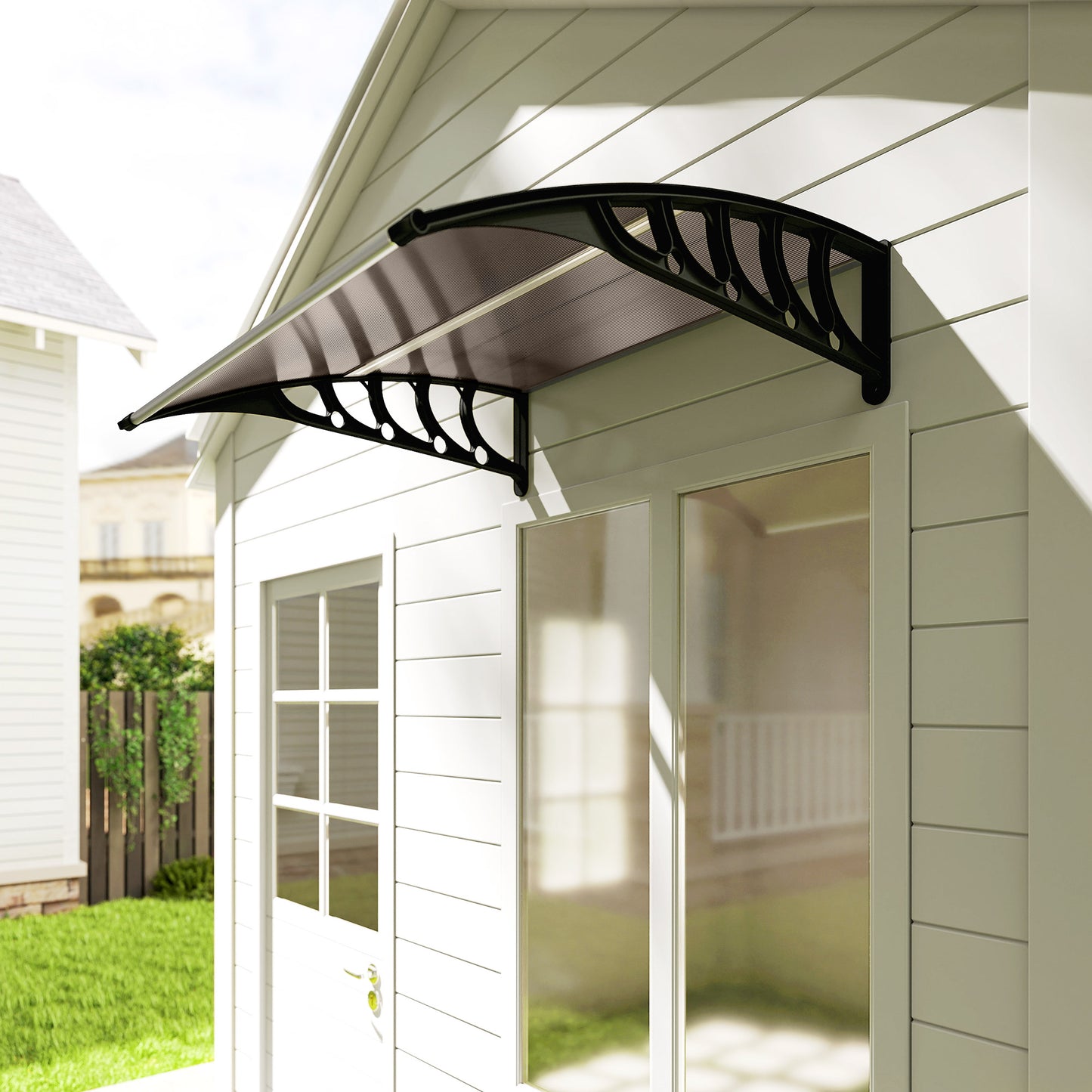 Outsunny Front Door Canopy, Outdoor Awning, Rain Shelter for Window, Porch and Front/Back Door, 103 x 96.5 cm, Brown