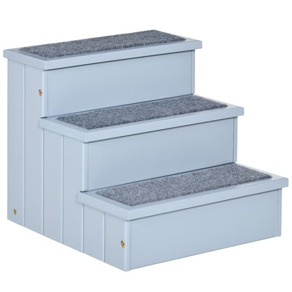 PawHut Dog Steps for Bed Sofa, 3 Step Wooden Dog Stairs for Sofa, Pet Stairs with Storage for Small Cats and Puppy, Grey