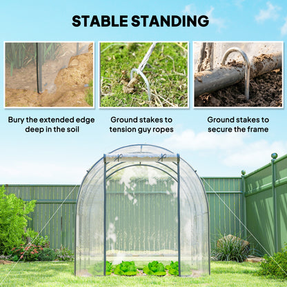 Outsunny Polytunnel Greenhouse Walk-in Grow House with Plasric Cover, Door, Mesh Window and Steel Frame, 3 x 2 x 2m, Clear