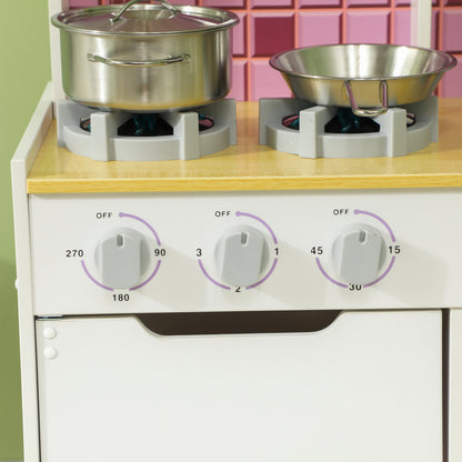 AIYAPLAY Kids Play Kitchen, Pretend Play Kitchen with Realistic Oven, Stove, Sink, Kitchen, Accessories, White