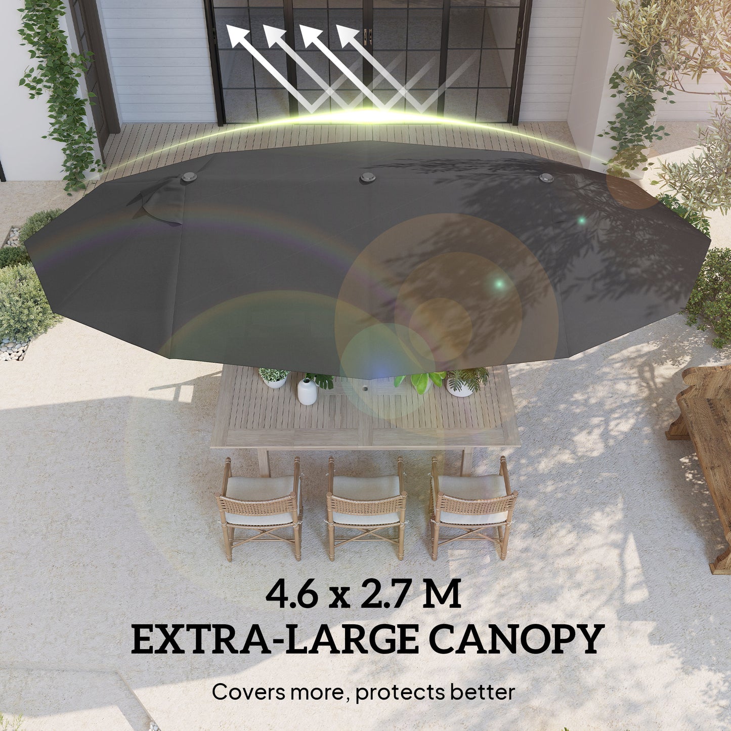Outsunny 4.6m Double Garden Parasol - Black