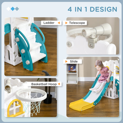 AIYAPLAY 5 in 1 Toddler Slide with Basketball Hoop, Climber, Telescope, Storage Basket, for Ages 1-3 Years, Yellow