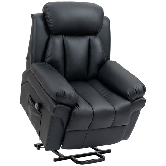 HOMCOM Power Lift Chair Recliner for Elderly, Electric Recliner Chair, Overstuffed Faux Leather Riser and Reclining Armchair with Remote Control, Side Pockets, for Living Room, Black-Lift Chairs & Riser Recliners-ChewyGames-ChewyGames