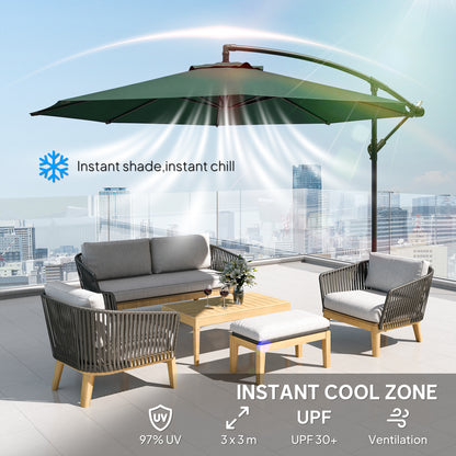 Outsunny 3 m Overhanging Cantilever Parasol, with Cross Base - Dark Green