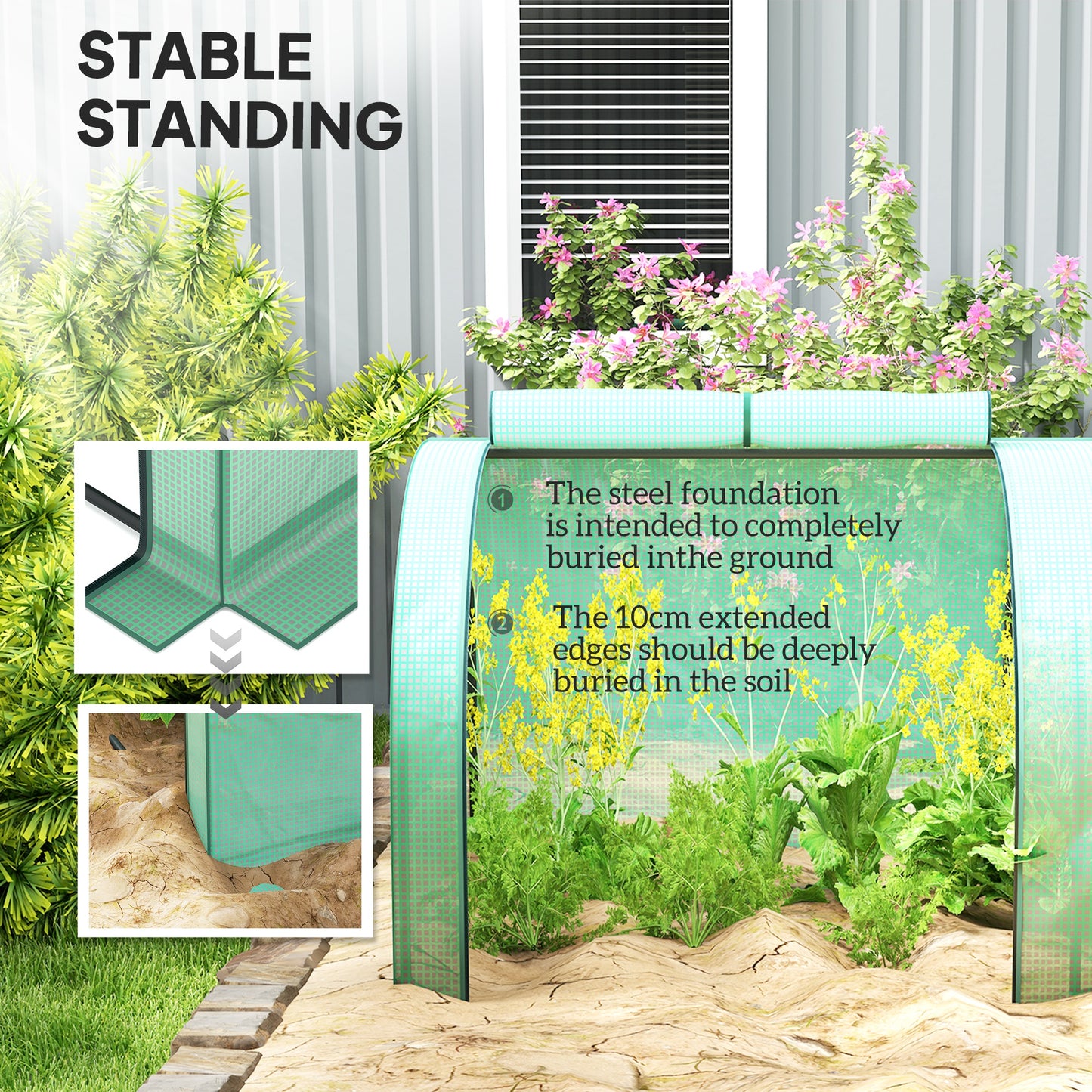 Outsunny 395  x 100 cm Low Tunnel Greenhouse - Green