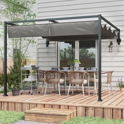 Outsunny 3 x 4m Lean To Steel Pergola with Moving Fabric Canopy - Dark Grey