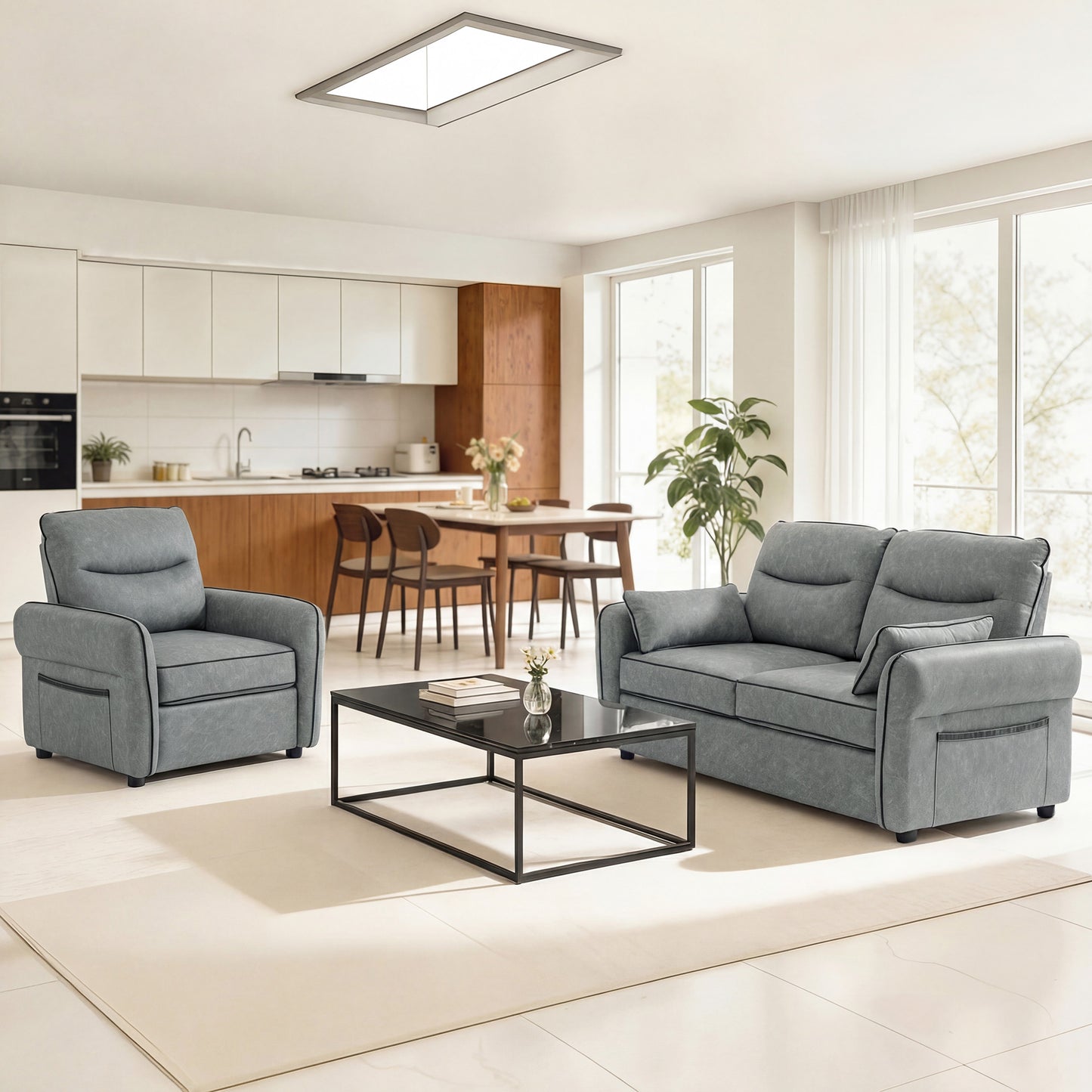 HOMCOM Accent Chair, Faux Leather Armchair - Grey