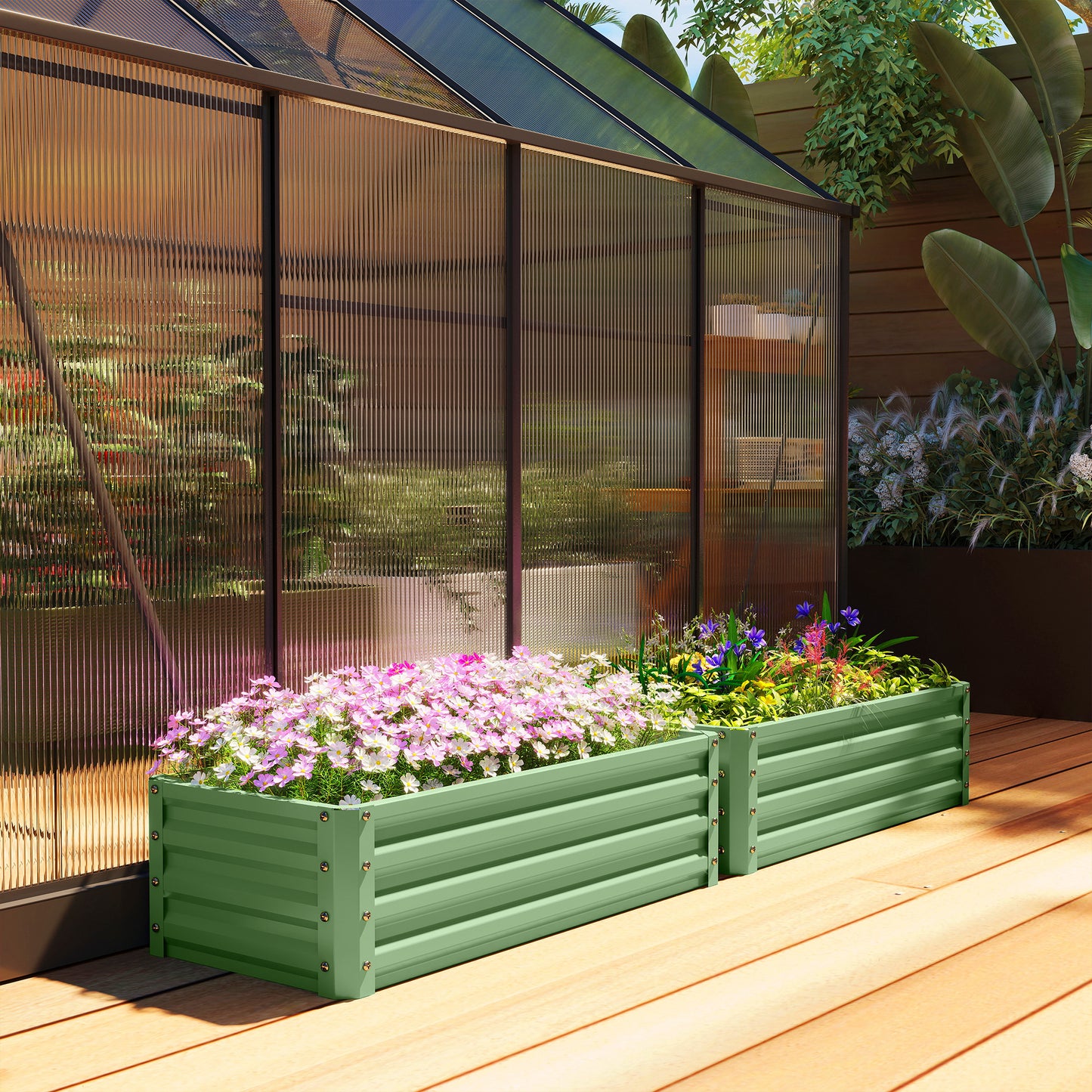 Outsunny Set of Two 110 x 50cm Steel Planter Boxes -  Light Green