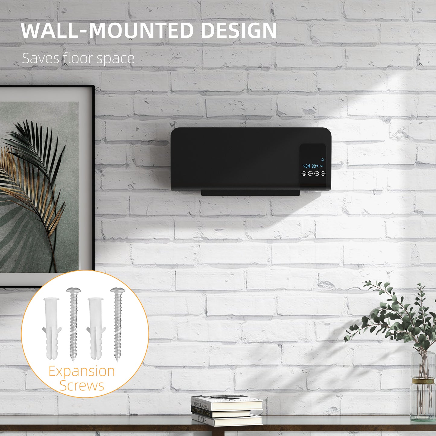 HOMCOM 2000W Wall Mounted Heater, 18-45°C Temperature, Black