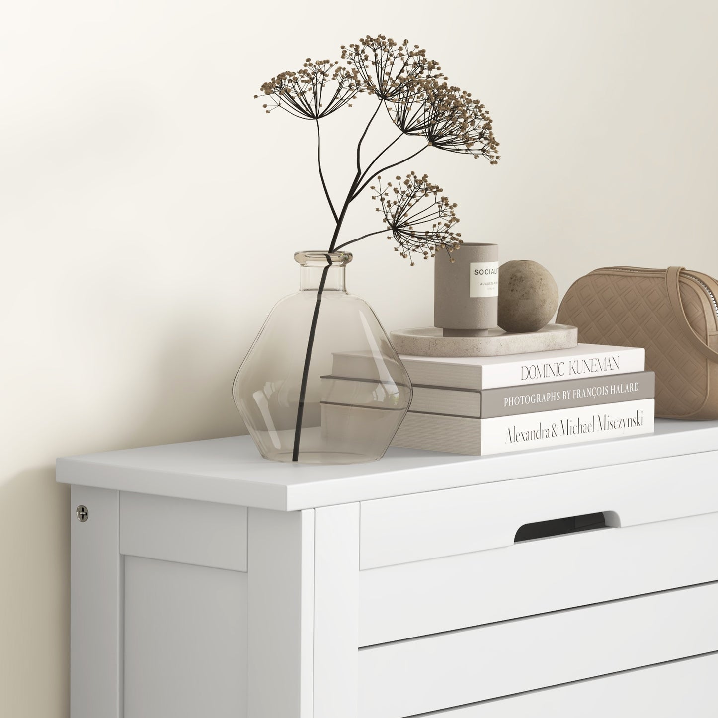HOMCOM Narrow Shoe Cabinet with 3 Flip Drawers - White