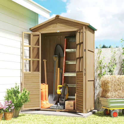 Outsunny Outdoor Wooden Storage Cabinet, Garden Tool Shed with Acrylic Windows for Patio, Light Brown