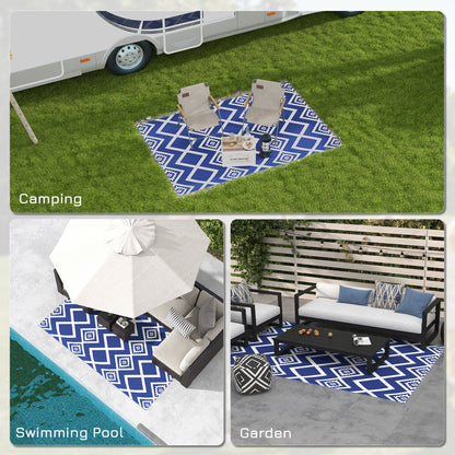 Outsunny Plastic Straw Reversible RV Outdoor Rug with Carry Bag, 182 x 274cm, Blue and White--ChewyGames-ChewyGames